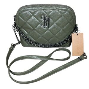Steve Madden Maggie Crinkle Olive Green Crossbody Chain Bag